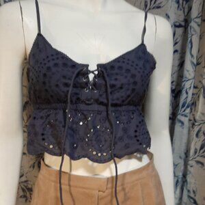 Aerie 100% Cotton Blue Lace Up Crop Top Size S